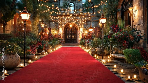 Wallpaper Mural Red Carpet Entrance to a Luxurious Mansion at Night Torontodigital.ca