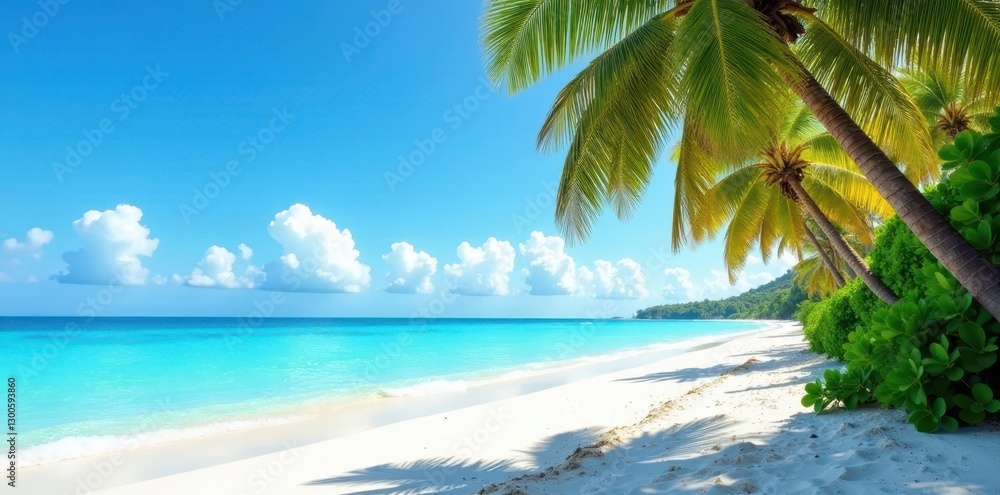 White sand beach, vibrant palms, azure ocean view, azure, beach, holiday White sand beach, vibrant palms, azure ocean view, azure, beach, holiday