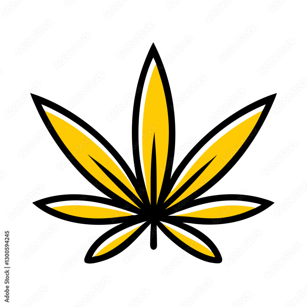Cannabis leaf, botanical, stylized, on white background, copy space Cannabis leaf, botanical, stylized, on white background, copy space