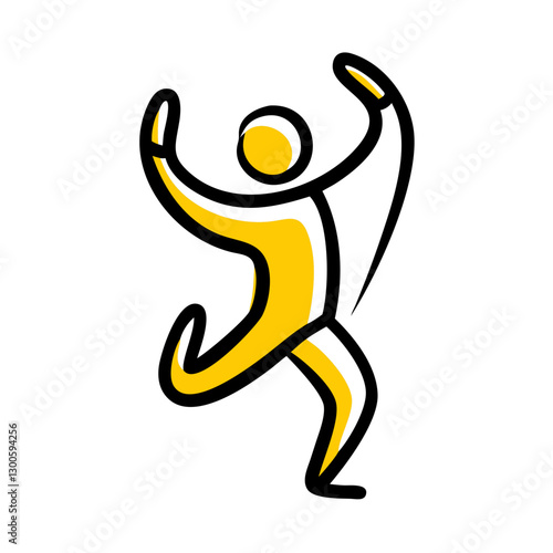 Dancing figure, joyful, stylized, on white background, copy space