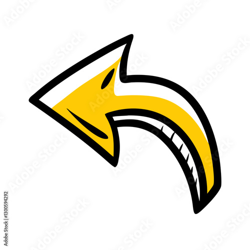 Curved arrow, directional, stylized, on white background, copy space