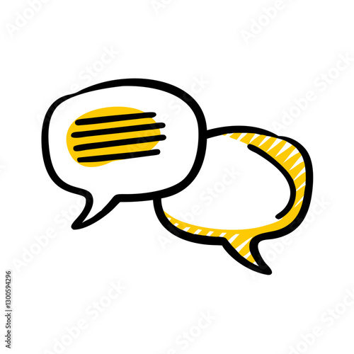 Chat bubbles, conversational, stylized, on white background, copy space
