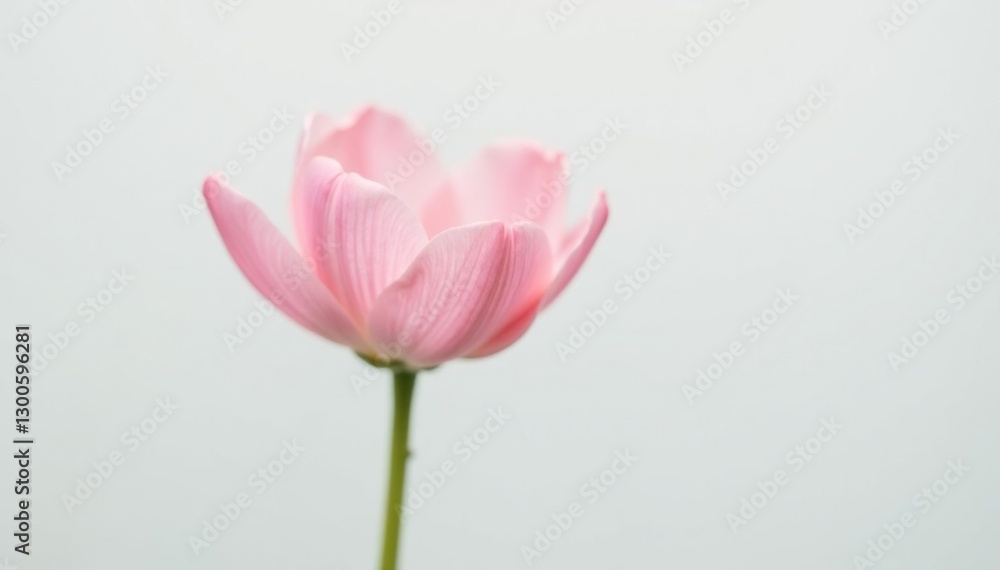 Fototapeta premium A solitary delicate flower with soft colors against white backdrop, pure, gentle