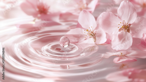 Wallpaper Mural Swirling ripple water with clear droplet and pale pink sakura cherry blossom flower represent pure and beauty from organic nature extracted ingredient. Torontodigital.ca
