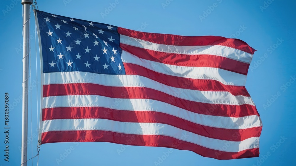 Fototapeta premium Close-Up American Flag with Stars and Stripes Gently Waving – Symbol of Patriotism and Freedom, Perfect for U.S. Independence Day, Memorial Day, and Government-Themed Content