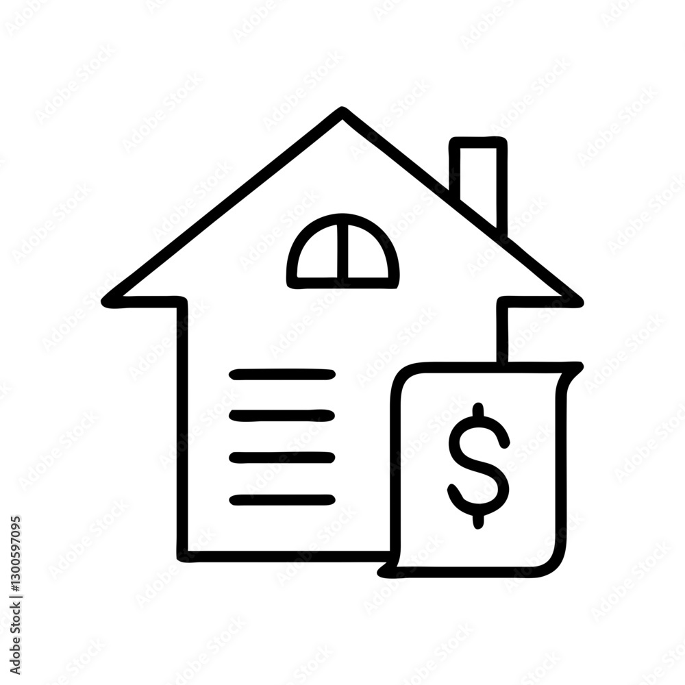 Home icon with dollar sign, representing real estate investment, black outline, modern design Home icon with dollar sign, representing real estate investment, black outline, modern design