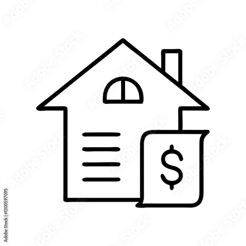 Home icon with dollar sign, representing real estate investment, black outline, modern design