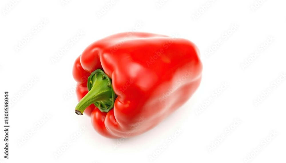 Single vibrant red bell pepper, glossy skin, isolated on pure white, texture, food Single vibrant red bell pepper, glossy skin, isolated on pure white, texture, food