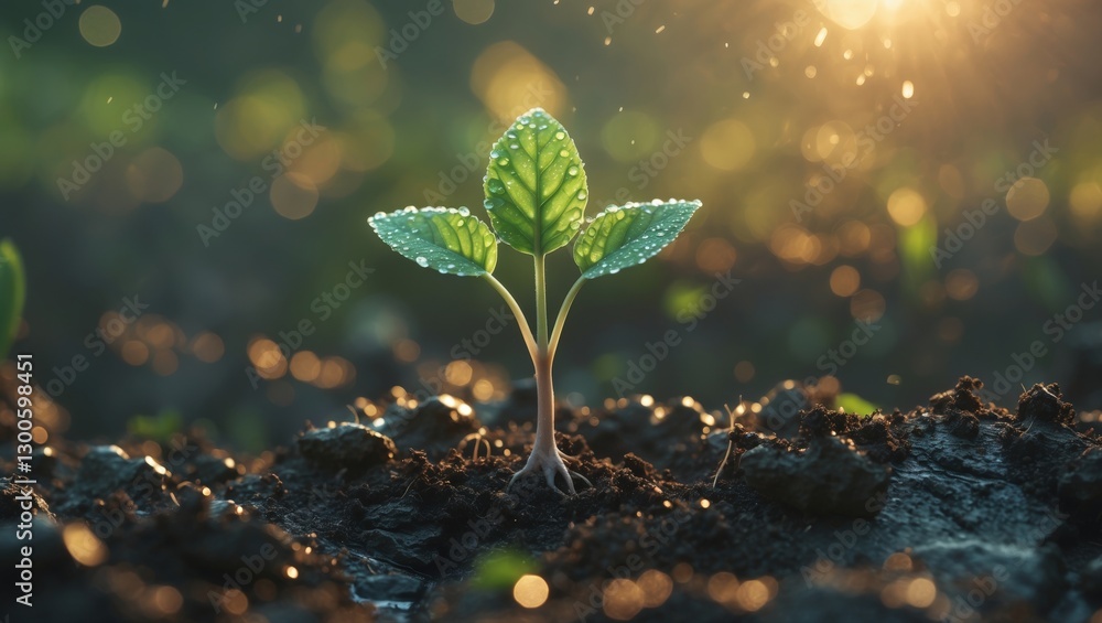 A small plant is growing in the dirt A small plant is growing in the dirt