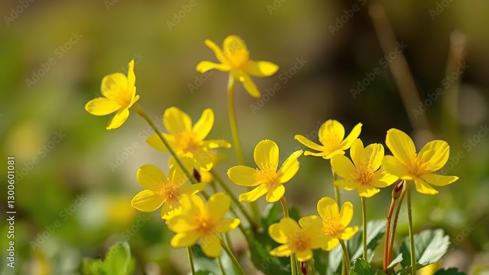 bright yellow primroses swaying gently in breeze, primula, blooms bright yellow primroses swaying gently in breeze, primula, blooms
