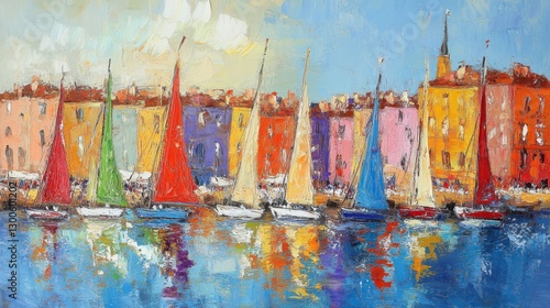 Colorful Sailboats on a Serene Waterway