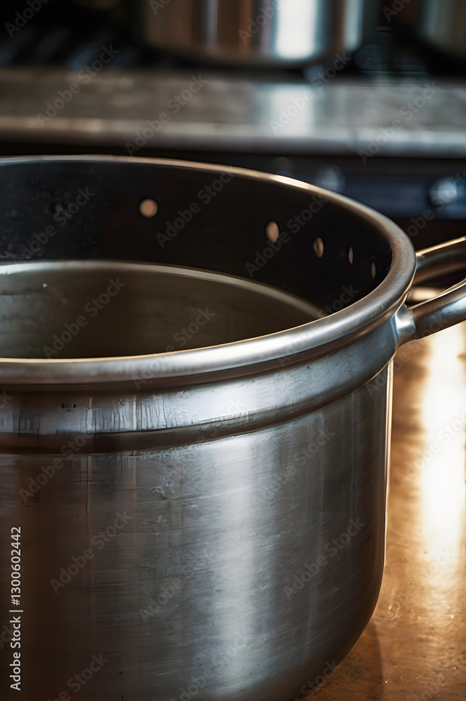 Shining Steel: A close-up of a stainless steel cooking pot, captured in a professional setting, ready for culinary creation. Shining Steel: A close-up of a stainless steel cooking pot, captured in a professional setting, ready for culinary creation.