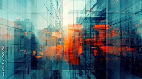 Wallpaper Mural A cityscape with a lot of glass buildings and a lot of orange and blue colors Torontodigital.ca