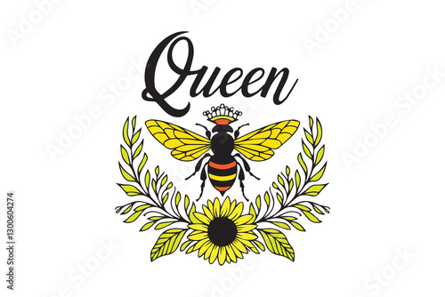 Queen Bee with Sunflowers Illustration 
 vector