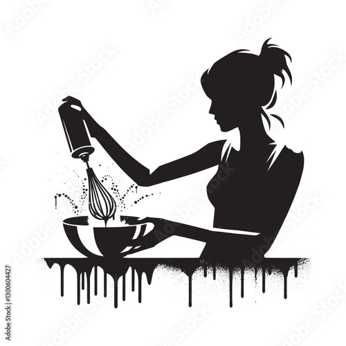 Abstract culinary artistry silhouette of woman whisking eggs in