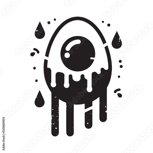 Abstract Tamago Egg Illustration with Dripping Effect and Grunge