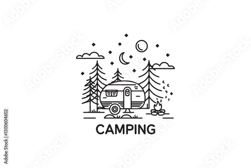 Vintage Trailer by the Campfire 
 vector