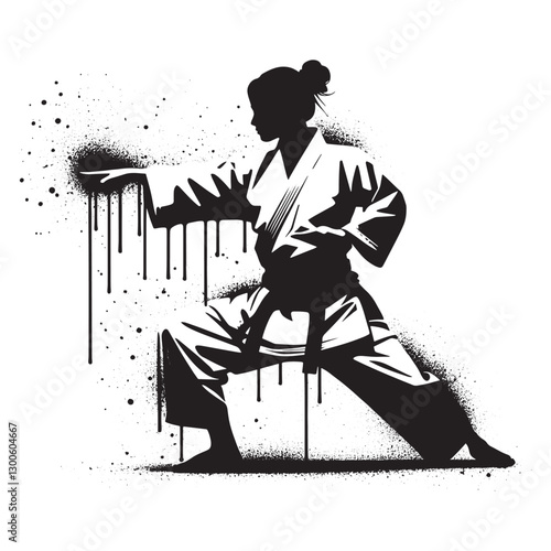 Dynamic martial artist silhouette with dripping ink effect, read