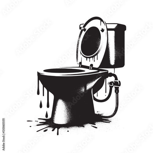 Monochrome toilet illustration with dripping paint effect on a s