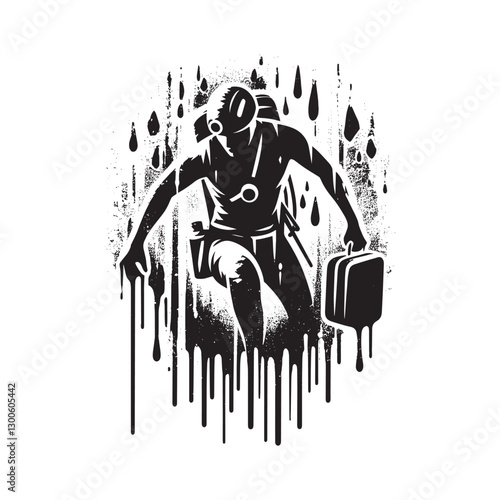 Urban Escape, Black Ink Silhouette of a Running Figure