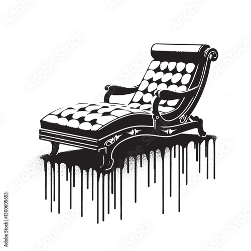Illustrative chaise lounge with dripping ink effect artistic fur