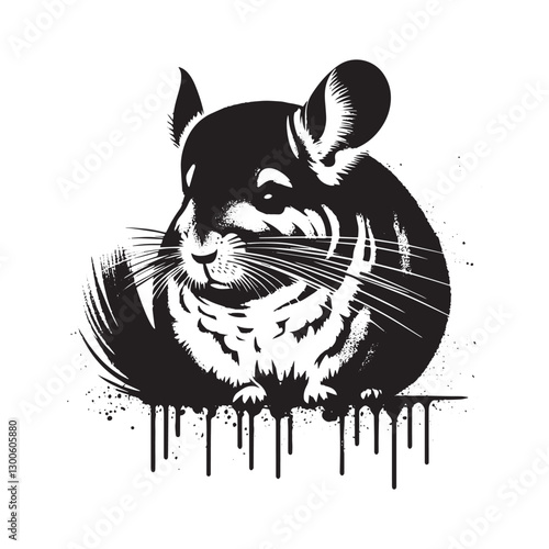 Stylish Black and White Chinchilla Portrait in Graffiti Style