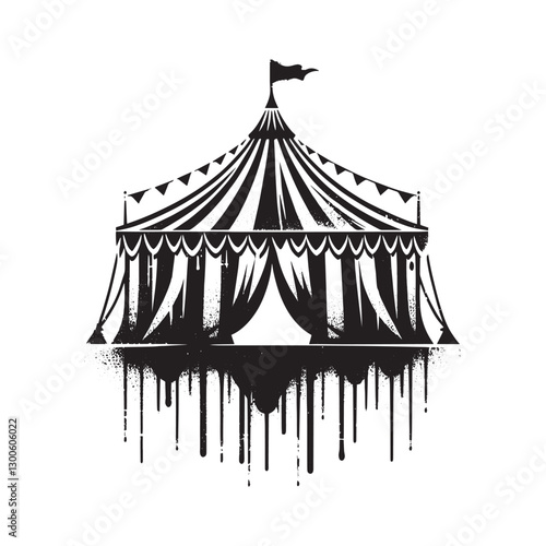 Monochromatic circus tent silhouette with dripping artistic effe