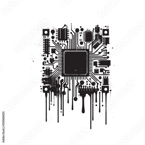Abstract Meltdown: Black and White Circuit Board Digital Art