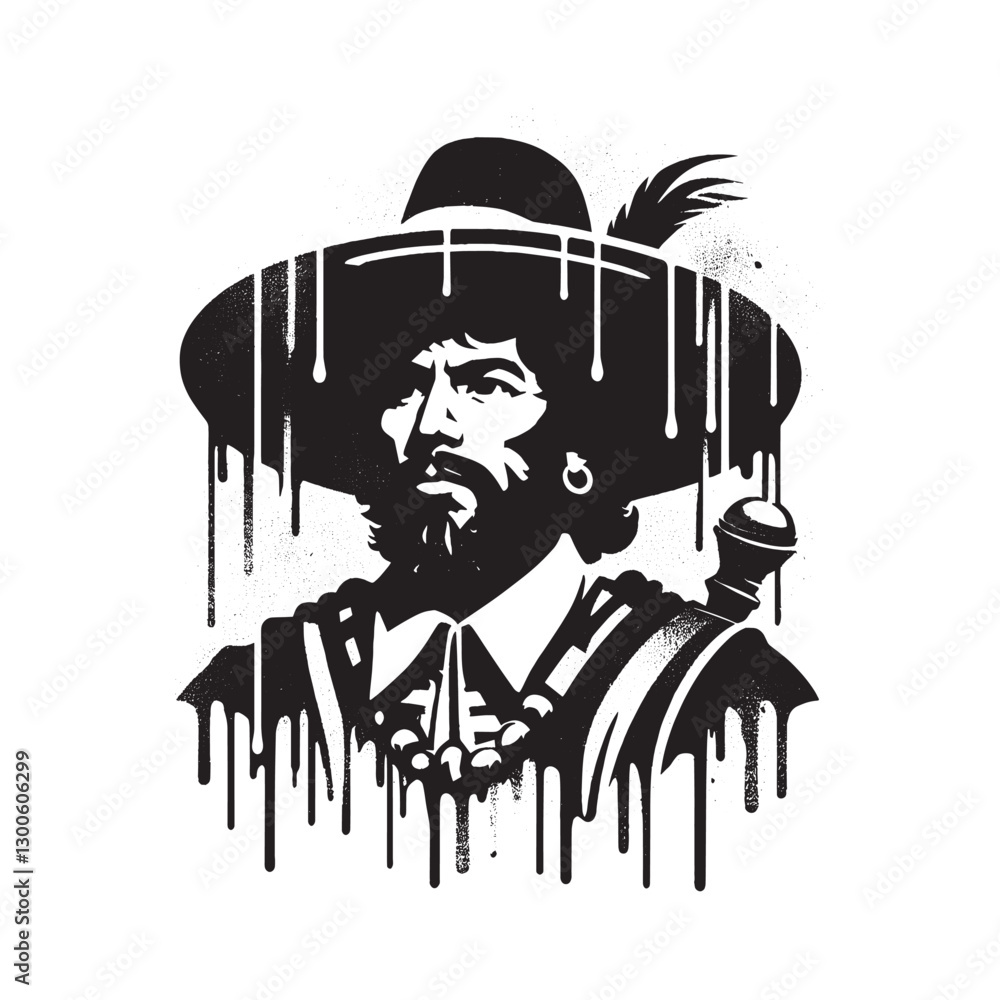 Naklejka premium Stylized baroque era nobleman portrait with dripping paint effec