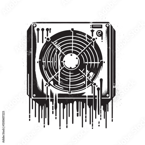 Distressed ventilation unit illustration in stencil style with d