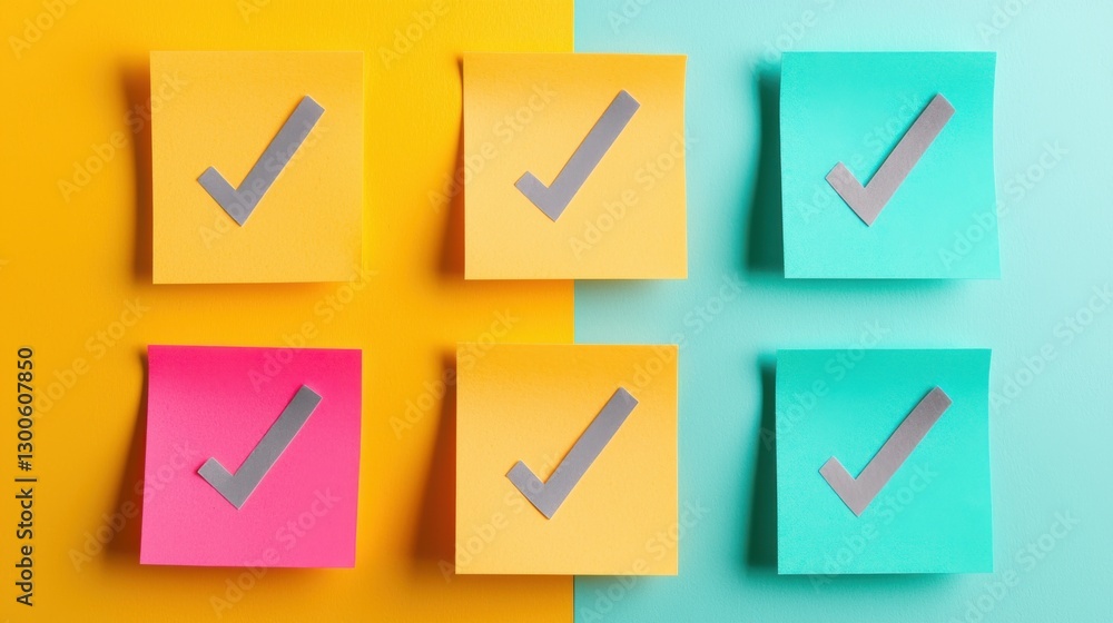 Check mark infographics concept. Creative Brainstorming Infographic with Colorful Notes Checklist Check mark infographics concept. Creative Brainstorming Infographic with Colorful Notes Checklist