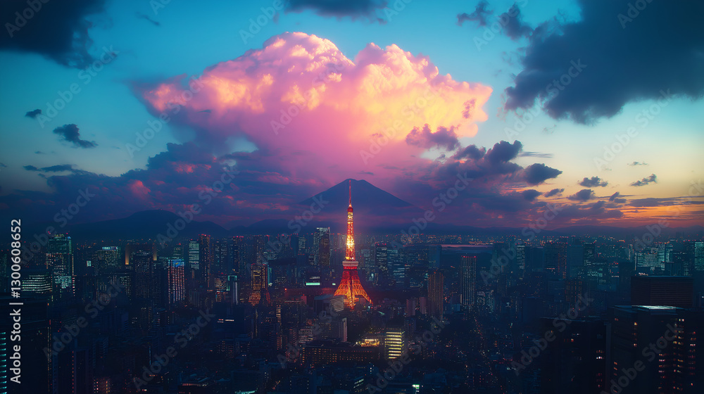 Fototapeta premium aerial view over tokyo and tmount fuji