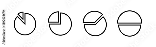  Hollow circle segment diagram in 1-10 parts graph icon pie shape section chart in black