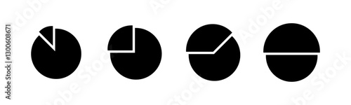  Hollow circle segment diagram in 1-10 parts graph icon pie shape section chart in black