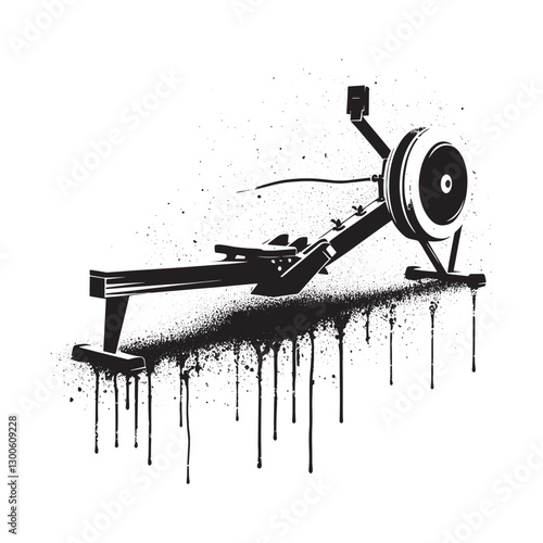 Grunge Fitness, Rowing Machine in Stencil Style with Dripping Sp