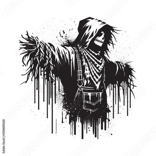Grunge Scarecrow Stencil Art with Dripping Spray Paint and Gritt