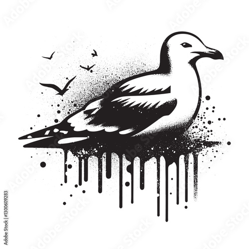 Grunge seagull artistry, A flat stencil bird with dripping paint