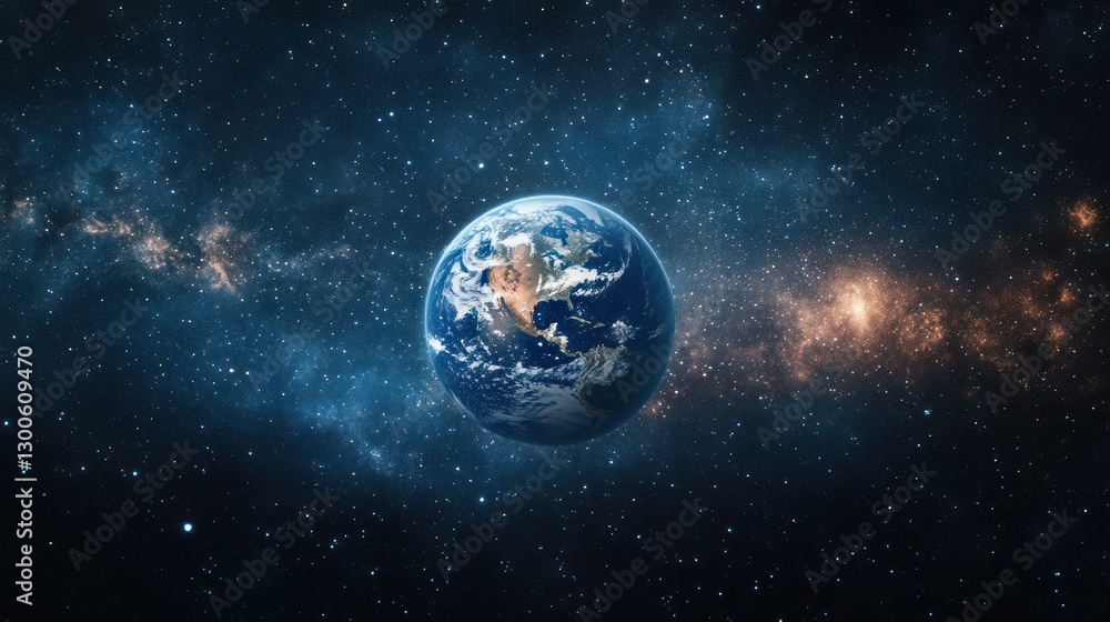 Earth Floating in a Stunning Galaxy Space Background with Starfield Earth Floating in a Stunning Galaxy Space Background with Starfield