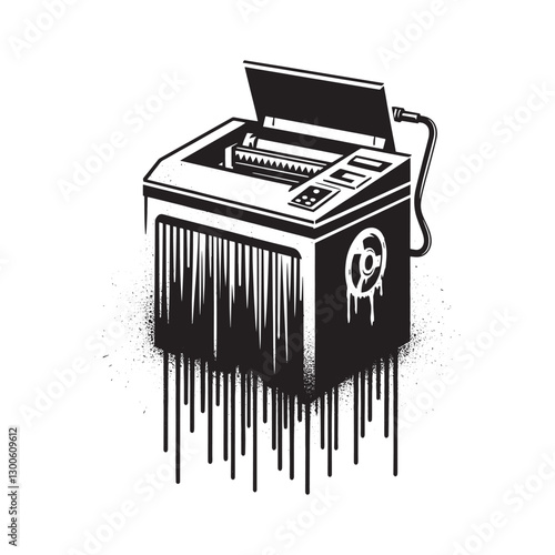 Grunge stencil shredder machine illustration with dripping spray