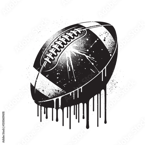 Grunge Stencil Rugby Ball with Dripping Paint Spray Illustration