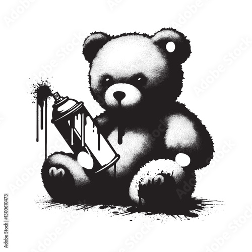 Grungy stencil style teddy bear with dripping spray paint illust