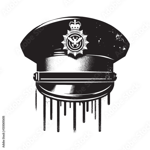 Graphic illustration of a police officer's peaked cap with dripp
