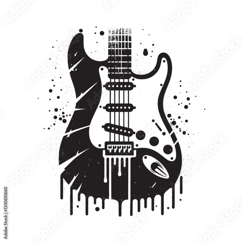 Monochromatic Electric Guitar with Dripping Paint Splashes