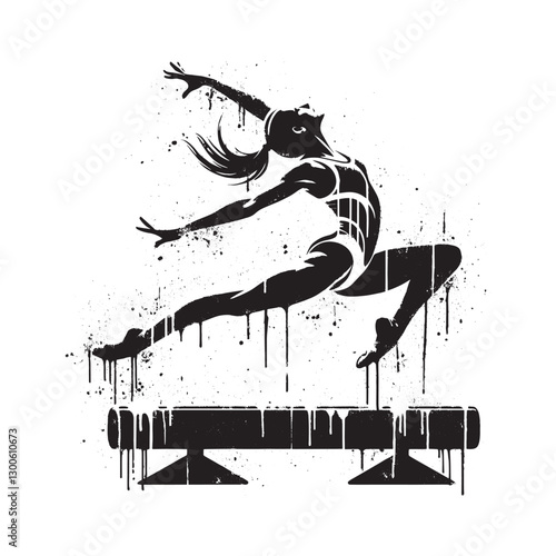 Dynamic Gymnastics Silhouette:  A Black and White Spray Paint Ar