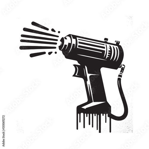 Monochrome Vector Image of a Spray Gun with Graphic Splatter Eff