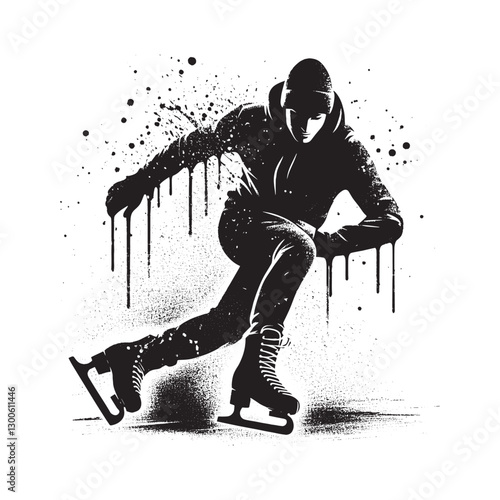 Abstract image of a focused ice skater in motion with splash eff
