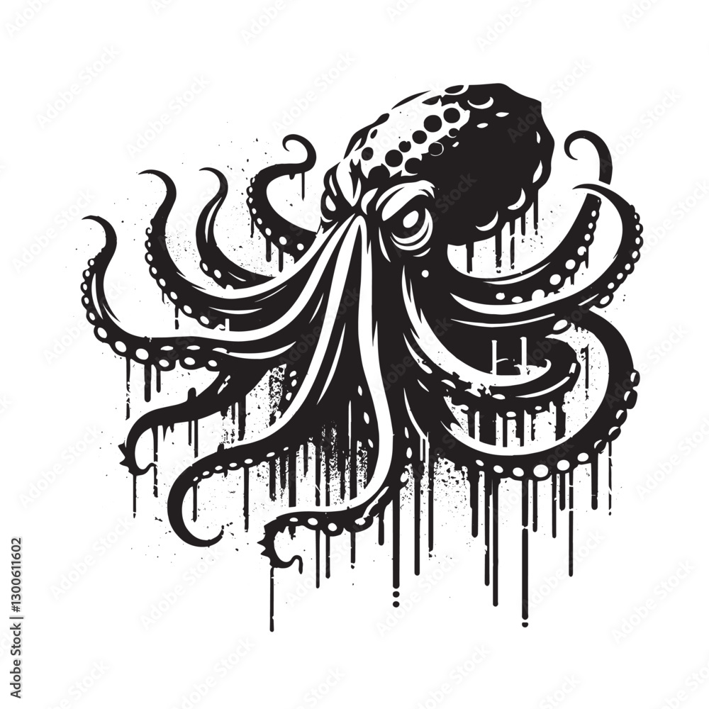 Obraz premium Menacing Octopus in Dripping Ink Style Graphic
