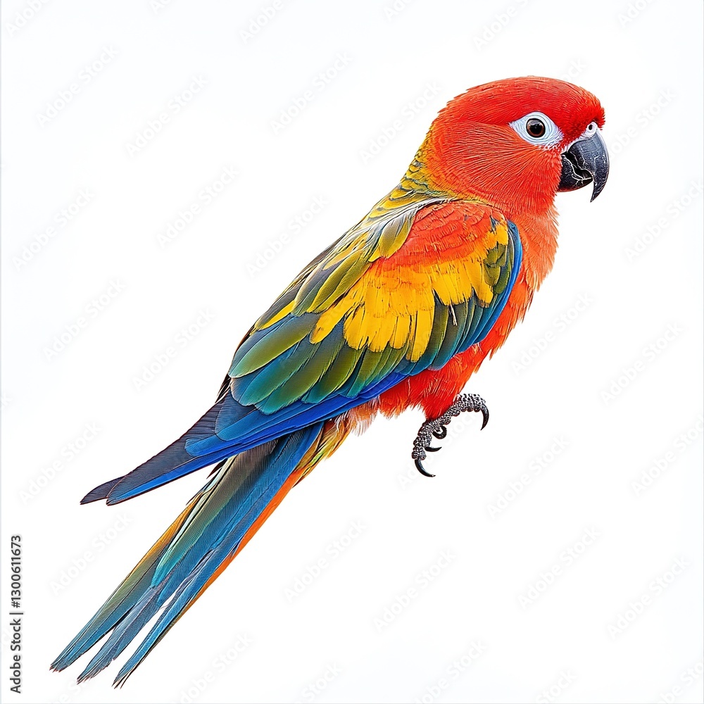 Fototapeta premium Macro shot, cinematic photo of a colorful parrot. Nature photography of a bright and colorful parrot. Beautiful realistic parrot photography. Bird photography for nature materials, posters, templates