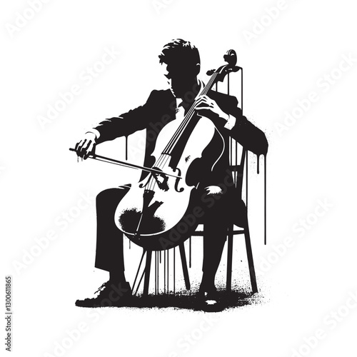 Monochrome Cello Serenade: A Dramatic Performance in Silhouette