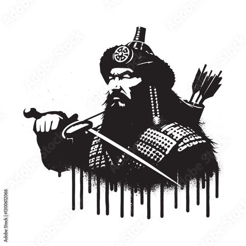 Stylized Monochrome Illustration of Historical Warrior Figure in